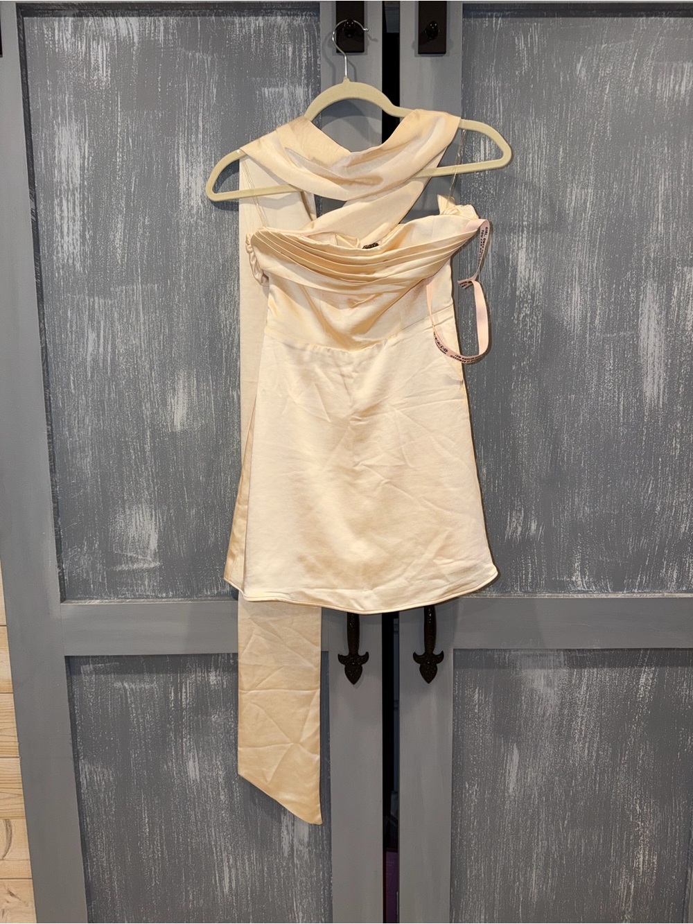 Oh Polly Ivory Satin Halter Scarf Mini Dress Lace-Up Back NWT US 4 - Picture 4 of 10